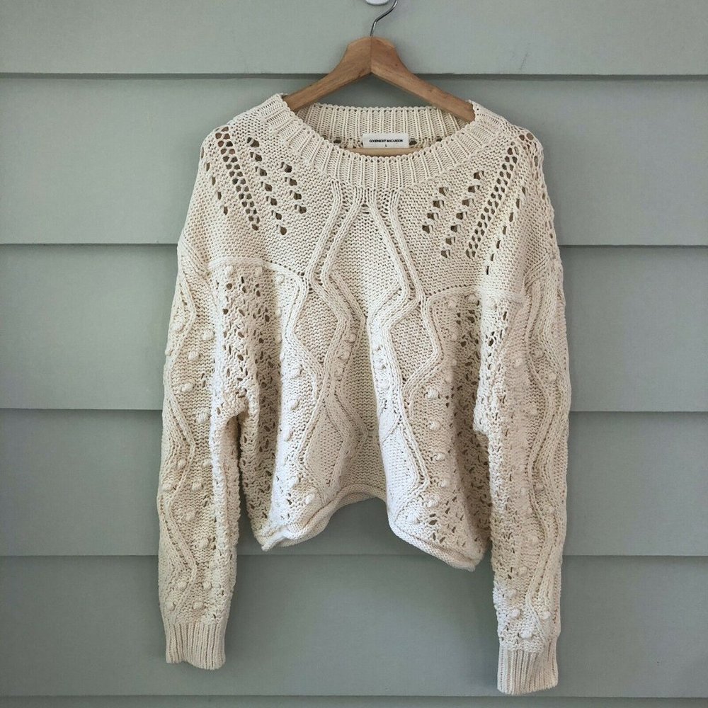 Goodnight Macaroon L Cropped Ivory Pom Pom Sweater
